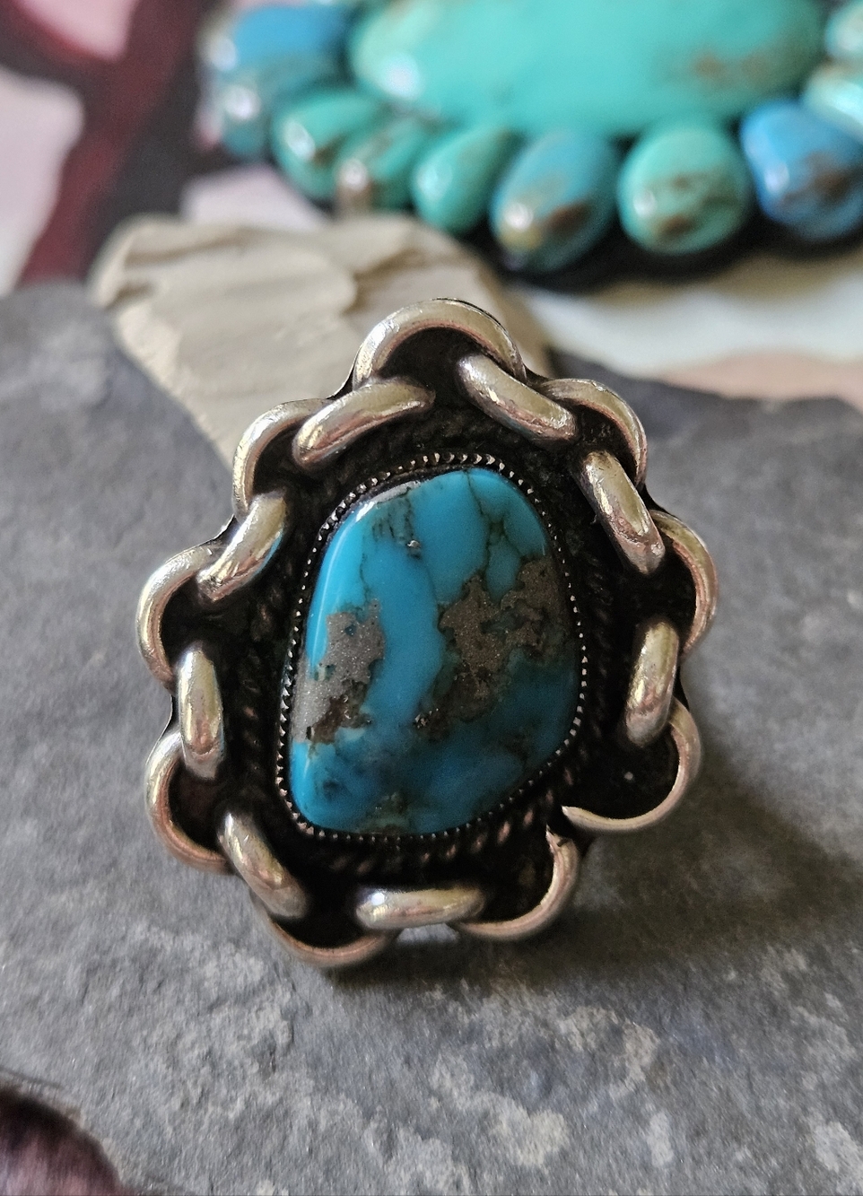 Navajo Turquoise Sterling Silver Ring - Picture 2 of 5
